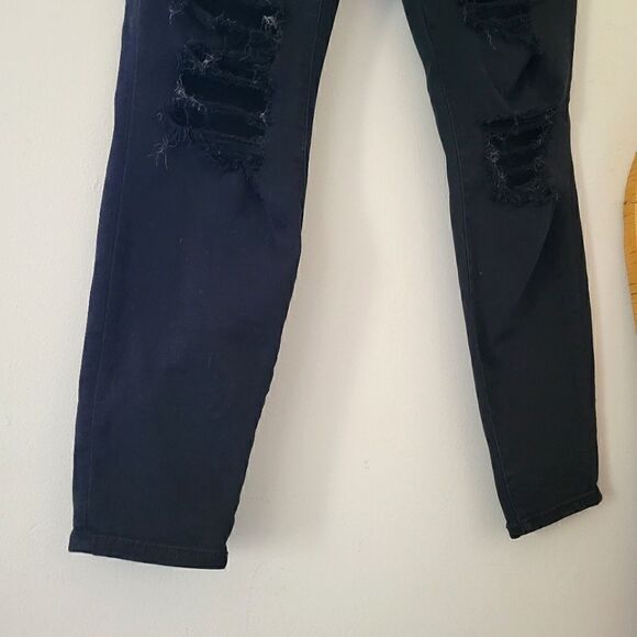American Eagle Curvy Hi-Rise Jegging Black 14 Regular Distressed - Picture 3 of 7
